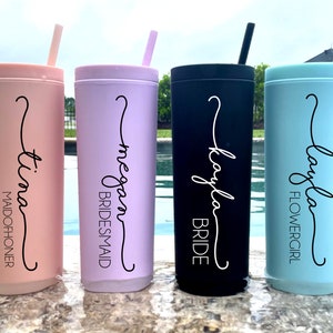 Bridesmaid Tumbler with Straw, Skinny Tumbler for Bridesmaid, Bride Skinny Tumbler Cup Personalized Skinny Tumbler Bridesmaid Gift Proposal