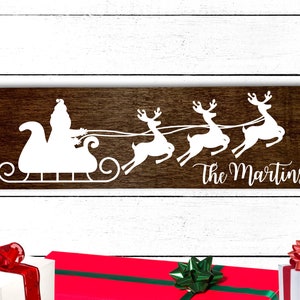 Personalized Santa and Reindeer Sign, Christmas Family Name Wood Sign, Christmas Wall Decor, Holiday Wall Signs, Custom Wooden Sign Custom