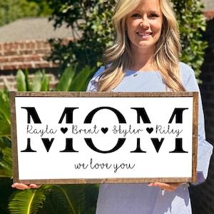 Christmas Gifts for Mom with Kids Names Signs for Mom Wood Sign Personalized Gift for Mom Birthday Gift Mothers Day Gift from Kids to Mom