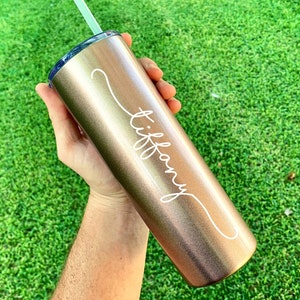 Personalized Skinny Tumbler for Women, Rose Gold Tumbler Personalized, Rose Gold Skinny Tumbler, Tumbler with Lid and Straw, Sublimation