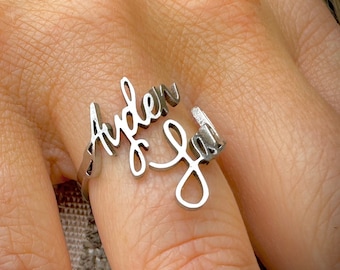 Double Name Ring, Valentines Gifts for Her, Couple Name Ring, Two Name Ring, Silver Rings, Anniversary Gifts, Girlfriend Birthday Gift Ideas