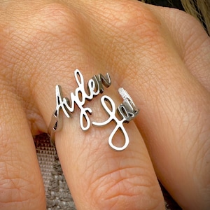 Double Name Ring, Valentines Gifts for Her, Couple Name Ring, Two Name Ring, Silver Rings, Anniversary Gifts, Girlfriend Birthday Gift Ideas Bild 1