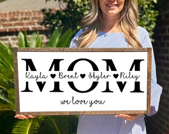 Christmas Gifts for Mom with Kids Names Signs for Mom Wood Sign Personalized Gift for Mom Birthday Gift Mothers Day Gift from Kids to Mom