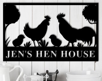 Personalized Chicken Farm Metal Sign, Custom Metal Chicken Coop Signs, Metal Hen House Sign Names, Family Name Metal Sign for Farm House