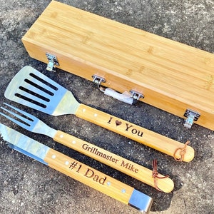 Personalized Grill tool set - Engraved BBQ Tools - Husband Gift- Dad gift-  Hand engraved custom designed- Premium BBQ set — Rusticcraft Designs