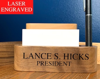 Personalized Wood Business Card Holder, Engraved Wood Business Card Holder for Desk, Customized Desk Accessory, Personalized Office Gift