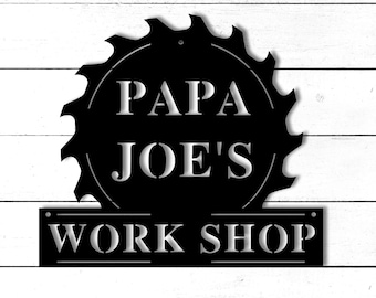 Papas Workshop Sign, Fathers Day Gift for Grandpa, Papa's Garage Sign, Gift for Papa, Custom Metal Sign for Dad Personalized Gift for Dad