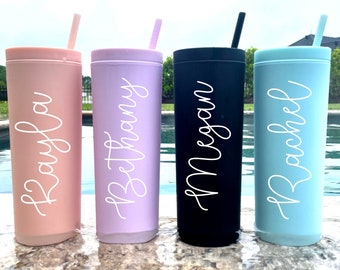 Custom Personalized Name Tumbler, Girl's Trip Tumbler, Bridesmaid Gift, Skinny Tumbler, Tumbler with Straw, Travel Cup, Birthday Gifts