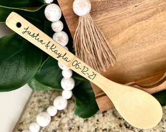 Wood Mixing Spoon, Personalized Name Wedding Gift, Laser Engraved Wood Spoon, Bridal Shower Gift, Wedding Bridal Spoon