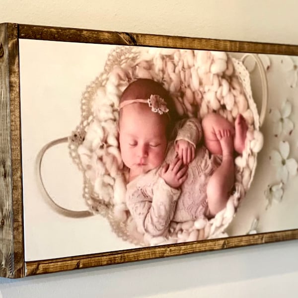 Custom Wood Framed Photo Print, Farmhouse Sign, Portrait, Photo, Newborn Baby Picture, Custom Picture