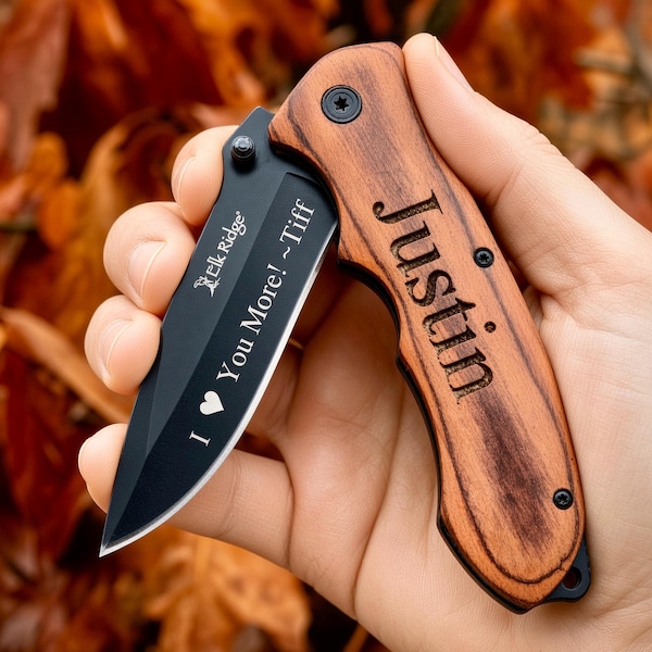 Navaja grabada para novio, navaja personalizada para marido, navaja de caza, navaja personalizada, regalo para novio, regalo para marido, navaja de bolsillo