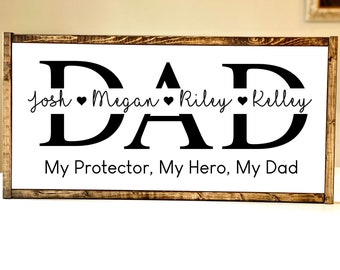 Dad Sign with Kids Names, Fathers Day Gift, Personalized Gift for Dad, Dad Name Sign, Wooden Framed Dad Sign, Dad Wood Sign, Dad We Love You