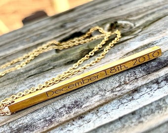 Engraved Vertical Bar Necklace Personalized Bar Necklace for Women Necklace Gold 3D Bar Necklace for Girlfriend Necklace with Name Engraved
