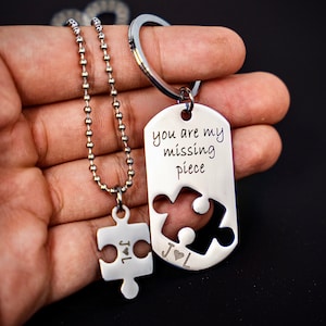 Anniversary Gifts, Boyfriend Birthday Gift, Girlfriend Necklace, Personalized Gift for Him, Husband Gift, Puzzle Piece Keychain Couples Gift