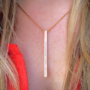 Vertical Bar Gold Necklace for Anniversary Gift for Wife Anniversary Date Necklace Wedding Date Necklace Womens Anniversary Gift Girlfriend