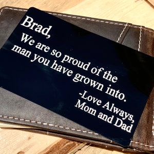 Tarjeta de billetera personalizada, tarjeta de billetera personalizada, tarjeta de inserción de billetera de metal, inserción de tarjeta de billetera grabada, tarjeta de mensaje personalizada, regalo para el hijo