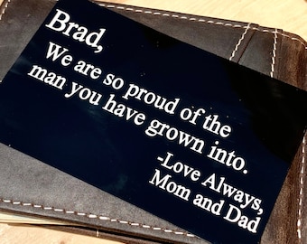 Personalized Wallet Card, Custom Wallet Card, Metal Wallet Insert Card, Engraved Wallet Card Insert, Personalized Message Card, Gift for Son