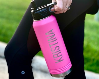 Personalized Sports Water Bottle, Custom Engraved Water Bottle, Stainless Steel Water Bottle with Straw, Insulated Bottle, Sports Bottle