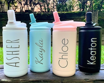 Personalized Kids Stainless Steel Water Bottle with Straw, Custom Engraved Names for Boys and Girls, Kids Tumbler, 12 ounce,Tumbler for Kids