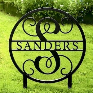 Family Last Name Metal Yard Sign, Lawn Metal Signs, Personalized Garden Signs with Stakes image 1