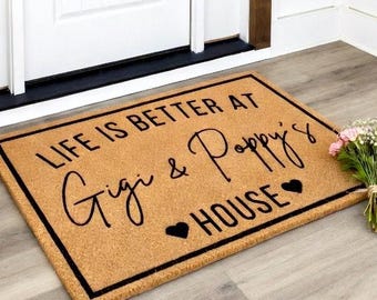 Custom "Life Is Better At Gigi & Poppy's House" Doormat, Personalized Grandparent Gift