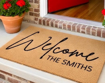 Personalized Welcome Mat, Custom Door Mat, Family Name Doormat, Wedding Gift, Housewarming Gift, Welcome Doormat,Realtor Client Closing Gift