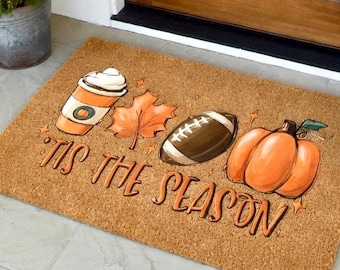 Fall Doormat, Tis The Season Doormat, Fall Decor, Football, Fall Coffee Pumpkin Spice, Autumn Decor, Autumn Door Mat for Fall Decorations