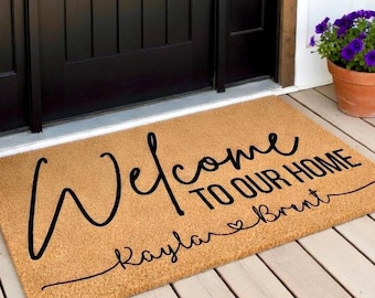 Personalized Welcome to Our Home Doormat, Newlywed Gift, Engagement Gift, Wedding Gift, Housewarming Gift, Personalized Gift for Couple
