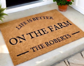 Felpudo personalizado para granja, felpudo para casa de campo, decoración de granja, rancho, felpudo, decoración de rancho, felpudo de granero, decoración de granero, felpudo de bienvenida personalizado para casa de campo