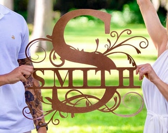 Last Name Metal Sign, Family Name Sign, Personalized Metal Wall Decor, Housewarming Gift, Welcome Sign for Front Porch, Metal Monogram Sign