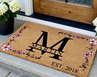 Personalized Doormat with Family Name, Last Name Custom Door Mat, Welcome Mat, Housewarming Gift, Spring Decorations for Home Front Door