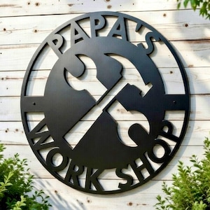 Personalized Fathers Day Sign for Dad, Papas Work Shop Metal Sign, Fathers Day Gift, Gift for Dad, Gift for Grandpa, Gift for Papa, Papaw