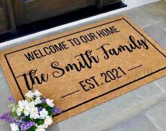 Welcome to Our Home Doormat, Welcome Mat, Housewarming Gift, Wedding Gift, Custom Doormat,Personalized Door Mat,Closing Gift,Welcome Doormat