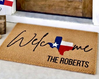 Personalized Texas Doormat, Texas Welcome Mat, Lone Star State, Texas Pride, State Doormat, State of Texas, Texas Decor Home Outdoor Decor