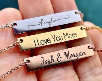 Horizontal Bar Custom Necklace Engraved Necklace Personalized Jewelry Silver Bar Necklace Gold Bar Necklace Rose Gold Bar Necklace for Her