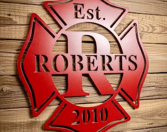 Fireman Sign with Last Name Personalized, Metal Maltese Cross Sign, Firefighter Gift, First Responder Gift, Fireman Metal Sign for Fireman