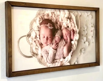 Custom Wood Framed Photo Print, Farmhouse Sign, Portrait, Photo, Newborn Baby Picture, Custom Picture