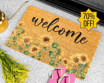 Sunflower Doormat, Flower Doormat, Floral Door Mat, Spring Welcome Mats, Front Door Decor, Spring Porch Decor, New Home Gift, Doormat Decor