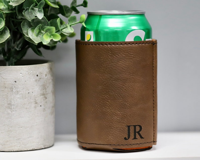 Groomsmen Can Cooler Holder, Groomsmen Gifts Personalized, Engraved Can Cooler, Beer Can Holder, Groomsmen Proposal, Groomsman Gift Ideas Dark Brown