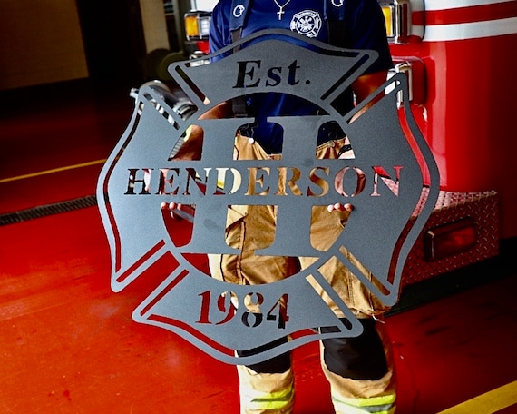 Personalized Metal Maltese Cross Sign, Firefighter Gift, Fireman Sign with Last Name, First Responder Gift, Fireman Metal Art, Metal Sign