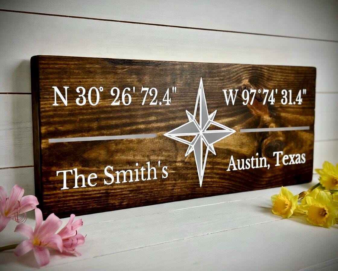 GPS Coordinates Sign, Custom Wood Sign, Wood Wall Art, Latitude