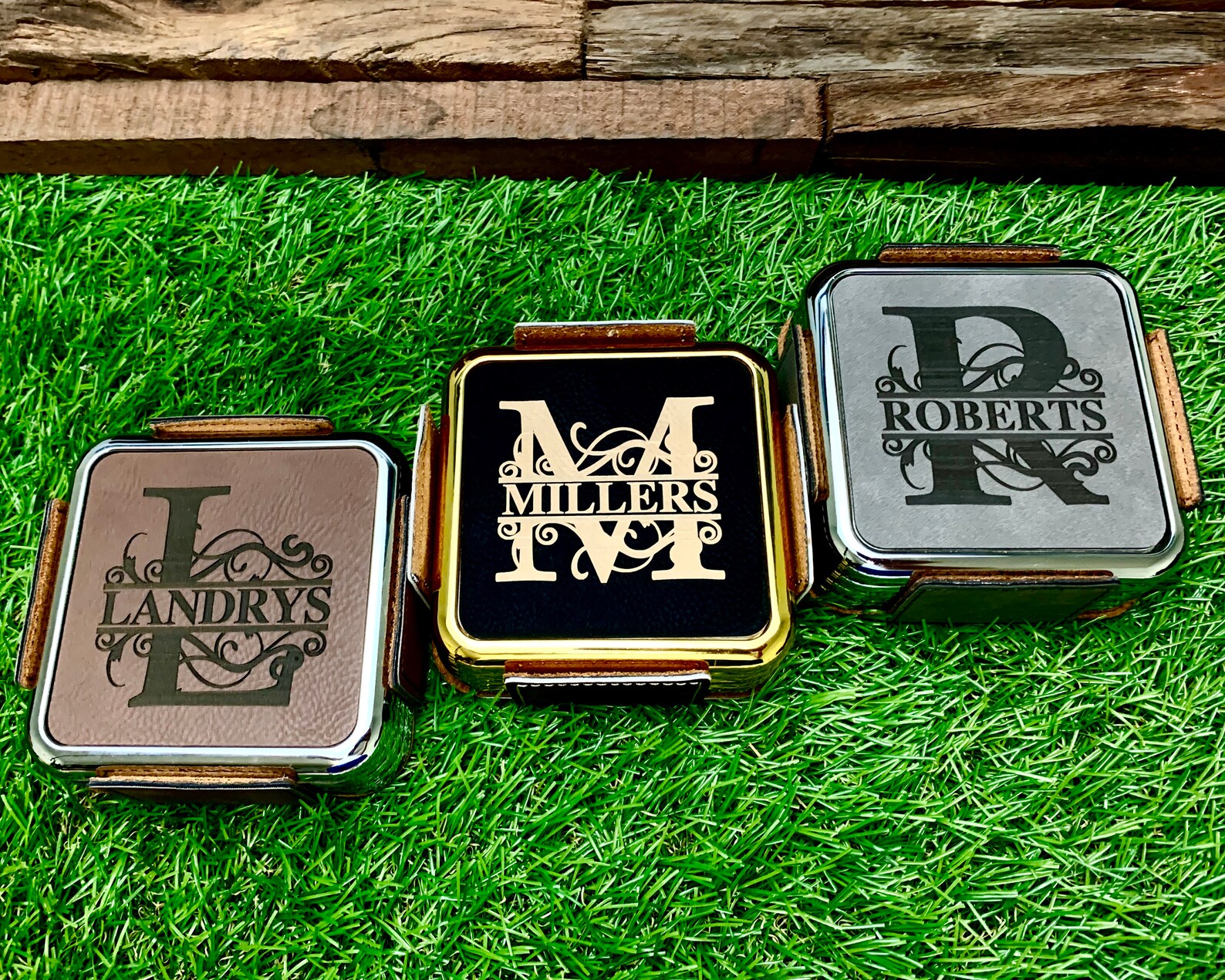 Personalized Leather Coasters Personalized Coasters Set Etsy