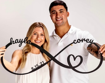 Personalized Wedding Gift for Couple, Infinity Sign with Names and Date, Wedding Date Sign, Engagement Announcement Sign, Anniversary Gift
