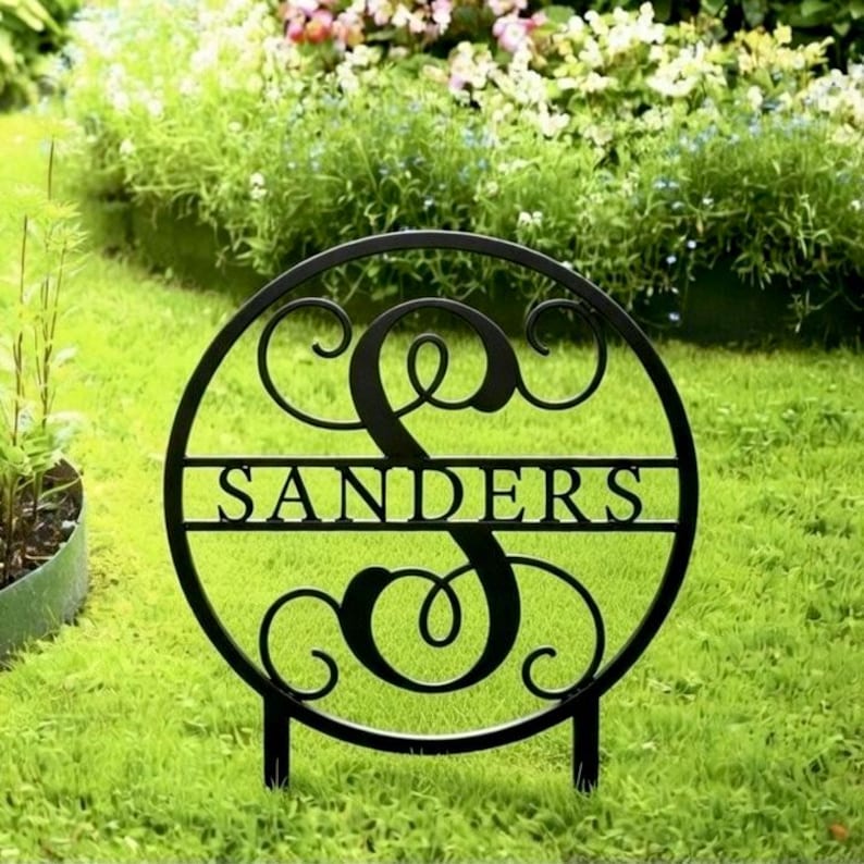 Family Last Name Metal Yard Sign, Lawn Metal Signs, Personalized Garden Signs with Stakes image 1