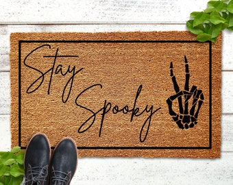 Stay Spooky Doormat, Skeleton Peace Sign, Halloween Doormat, Fall Doormat, Halloween Welcome Mat, Hippie Halloween, Cute Halloween Decor