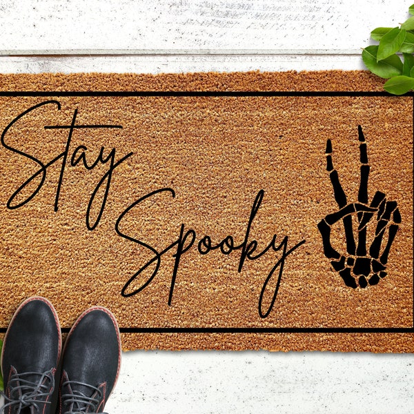 Stay Spooky Doormat, Skeleton Peace Sign, Halloween Doormat, Fall Doormat, Halloween Welcome Mat, Hippie Halloween, Cute Halloween Decor