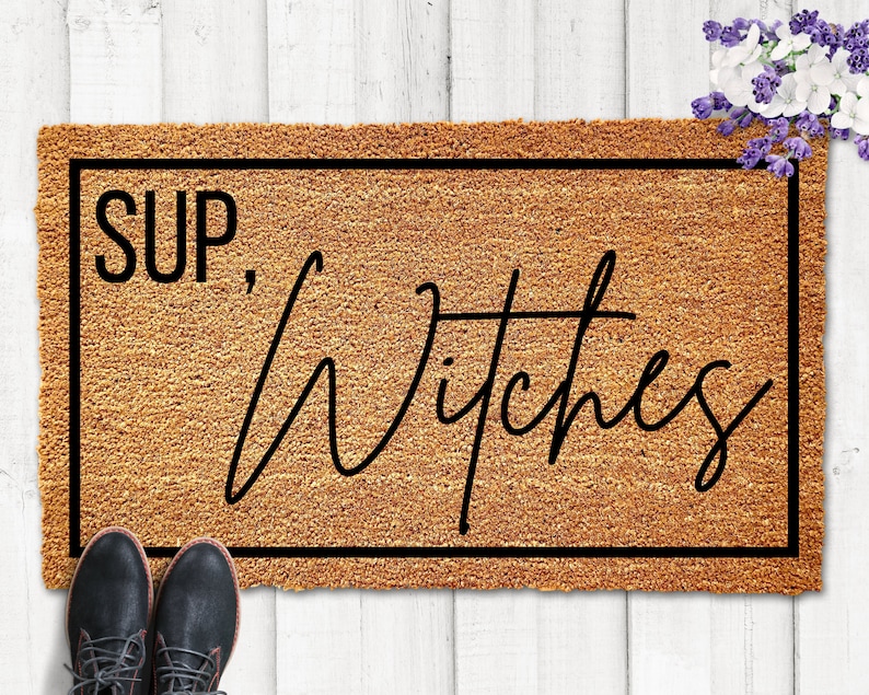 Sup Witches Halloween Doormat, Halloween Doormat, Fall Decor, Funny Doormat, Welcome Mat, Front Doormat, Fall Door Mat, Halloween Rug, Witch image 1