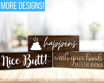 Funny Bathroom Signs, Farmhouse Bathroom Signs, Bathroom Shelf Decor, Funny Gift, Funny Wall Art, Funny Restroom, Mini Bathroom Decor Signs