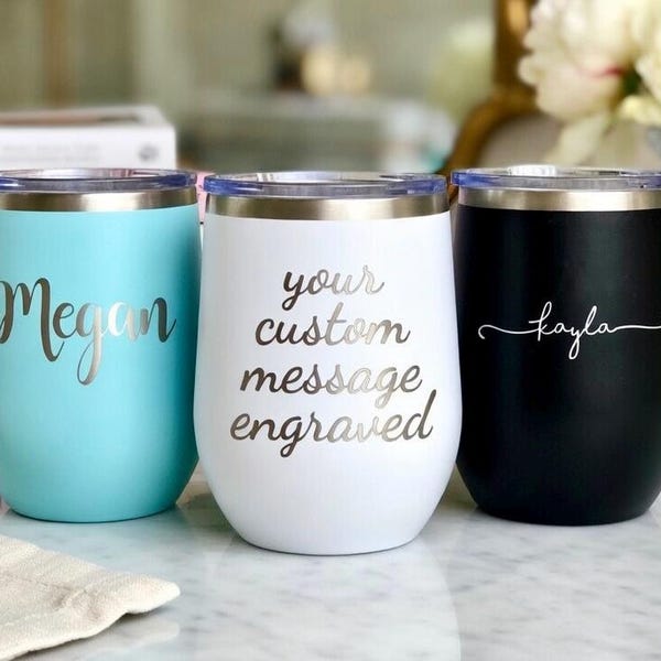 Custom Wine Tumbler, Personalized Wine Tumbler, Engraved Wine Tumbler, Monogram Wine, Bridesmaid Tumbler, Insulated Wine, Wine Cup with Lid