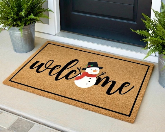 Snowman Welcome Mat, Snowman Doormat, Winter Doormat, Christmas Doormat, Porch Decor, Holiday Door Mat, Christmas Front Door Decor, Coir Mat